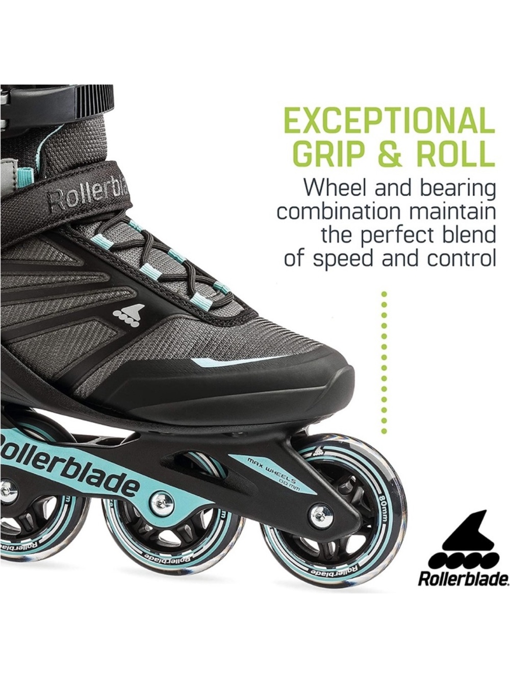 Rollerblade Women's Inline Skate - Black with Light Teal Accents - Picture 2 of 14